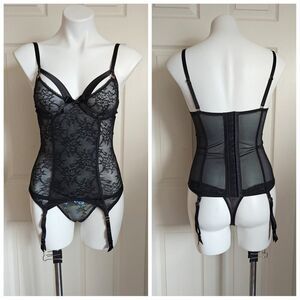 Valege black mesh lace corset lingerie with garter Euro 75B/US 34B